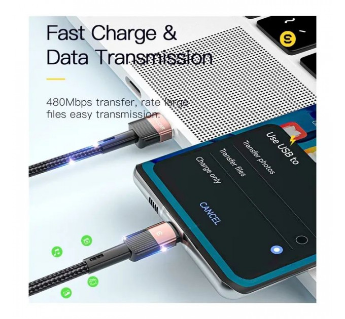 Дата кабель USB 2.0 AM to USB-C 1.0m 7A black Essager (EXCT-XC01)