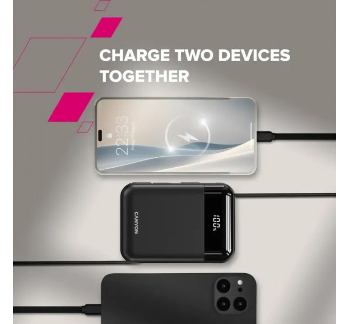 Батарея универсальная Canyon 10000mAh OnPower 104 PD\/20W, QC\/22.5W строительный cable Black (CNS-CPB104B)