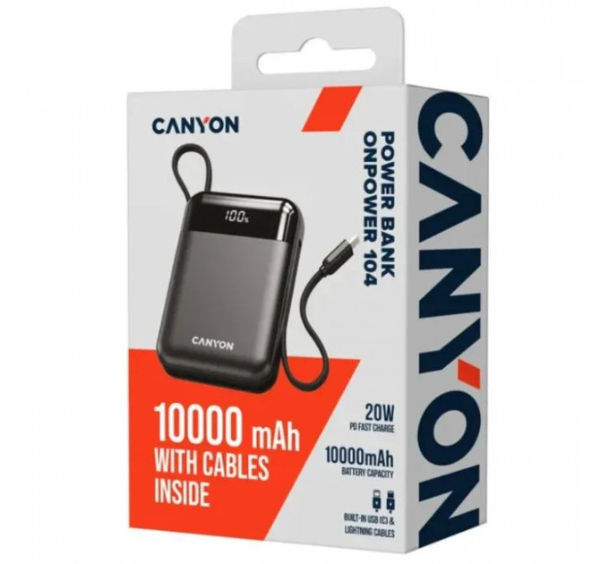 Батарея универсальная Canyon 10000mAh OnPower 104 PD\/20W, QC\/22.5W строительный cable Black (CNS-CPB104B)