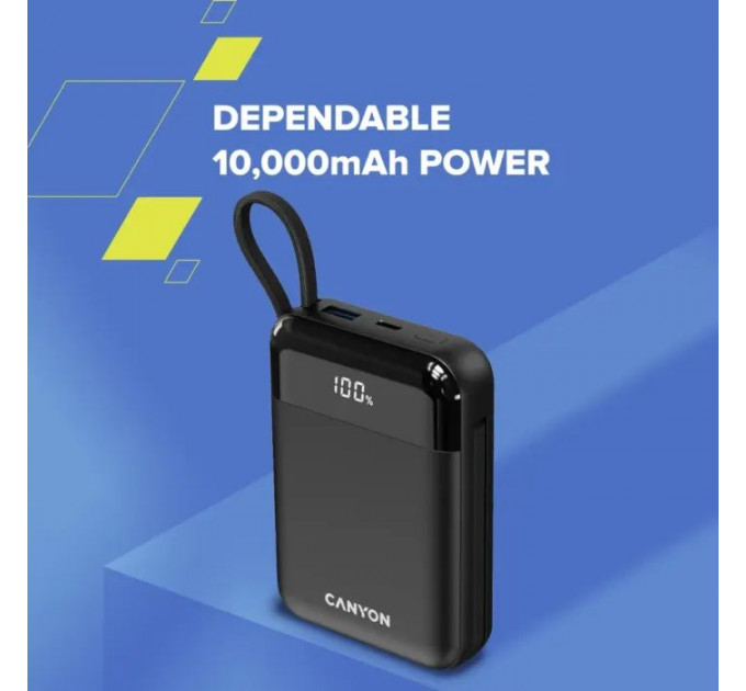 Батарея универсальная Canyon 10000mAh OnPower 104 PD\/20W, QC\/22.5W строительный cable Black (CNS-CPB104B)