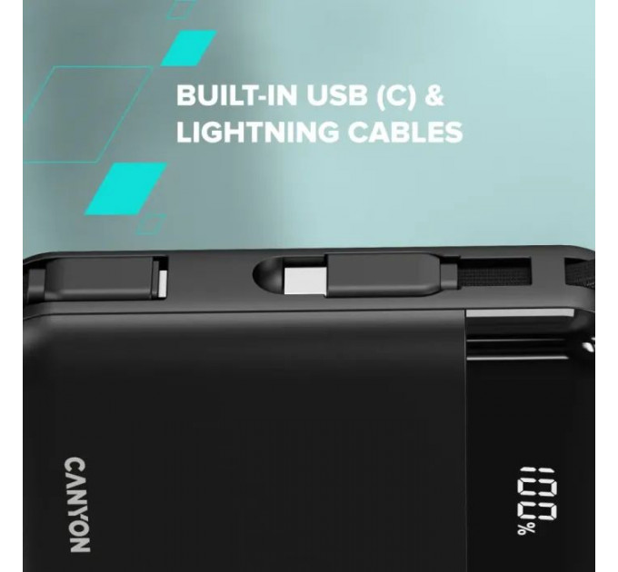 Батарея универсальная Canyon 10000mAh OnPower 104 PD\/20W, QC\/22.5W строительный cable Black (CNS-CPB104B)