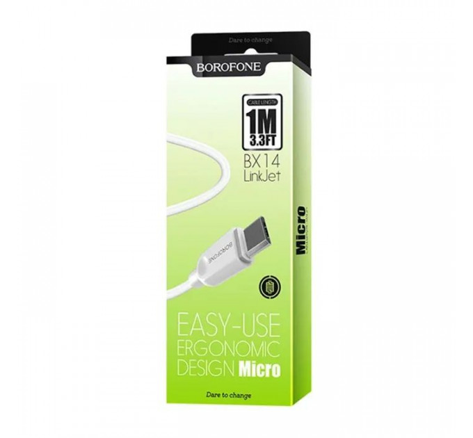 Дата кабель USB 2.0 AM to Micro 5P 1.0m 2.4A BX14 white BOROFONE (6957531089988)