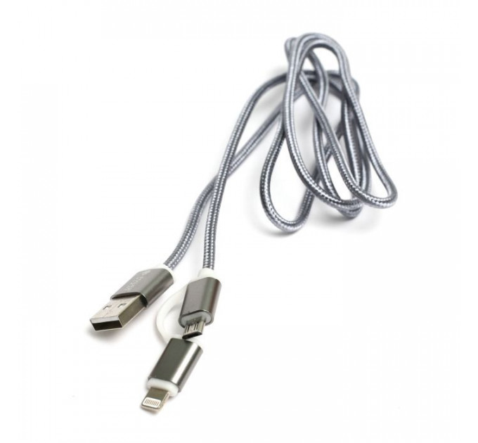Дата кабель USB 2.0 AM to Lightning + Micro 5P 1.0m cotton PowerPlant (KD00AS1289)