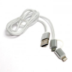 Дата кабель USB 2.0 AM to Lightning + Micro 5P 1.0m cotton PowerPlant (KD00AS1290)