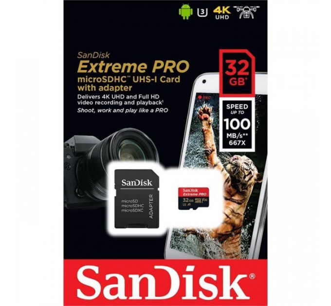 Карта пам/'яті SanDisk 32GB microSD class 10 V30 A1 UHS-I U3 4K Extreme Pro (SDSQXCG-032G-GN6MA)