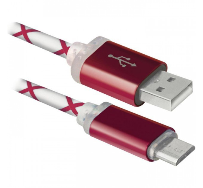 Дата кабель USB 2.0 AM to Micro 5P 1.0m RedLED backlight Defender (87556)