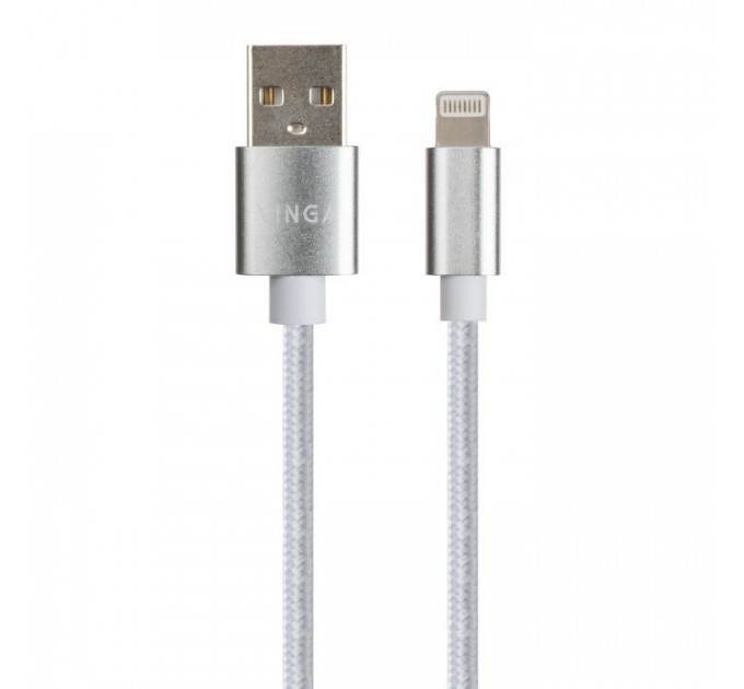 Дата кабель USB 2.0 AM to Lightning 1m nylon silver Vinga (VCPDCLNB1S)