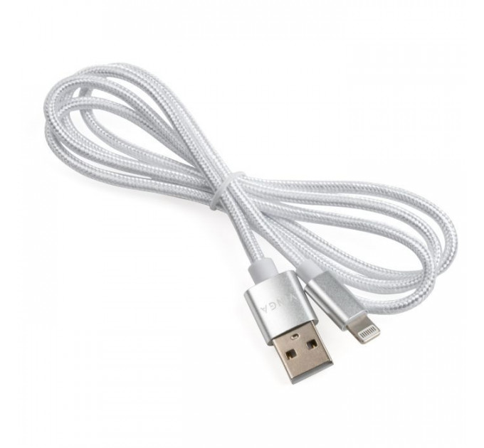 Дата кабель USB 2.0 AM to Lightning 1m nylon silver Vinga (VCPDCLNB1S)