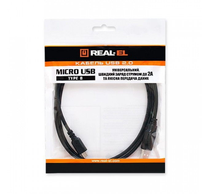Дата кабель USB 2.0 AM to Micro 5P 2.0m Pro black REAL-EL (EL123500025)