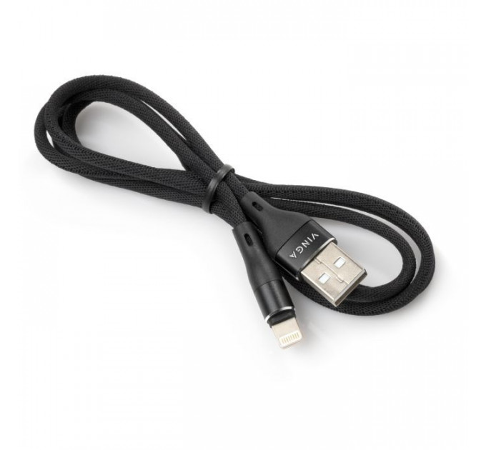 Дата кабель USB 2.0 AM to Lightning 1.0m cylindric nylon back Vinga (VCPDCLCANB1BK)
