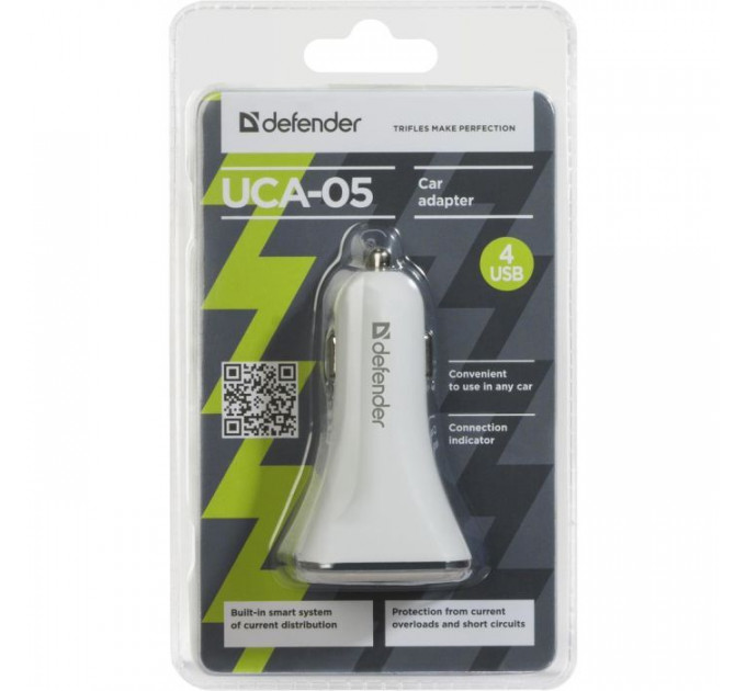 Зарядний пристрій Defender UCA-05 авто, 4 порта USB, 5V \/ 8A (83567)