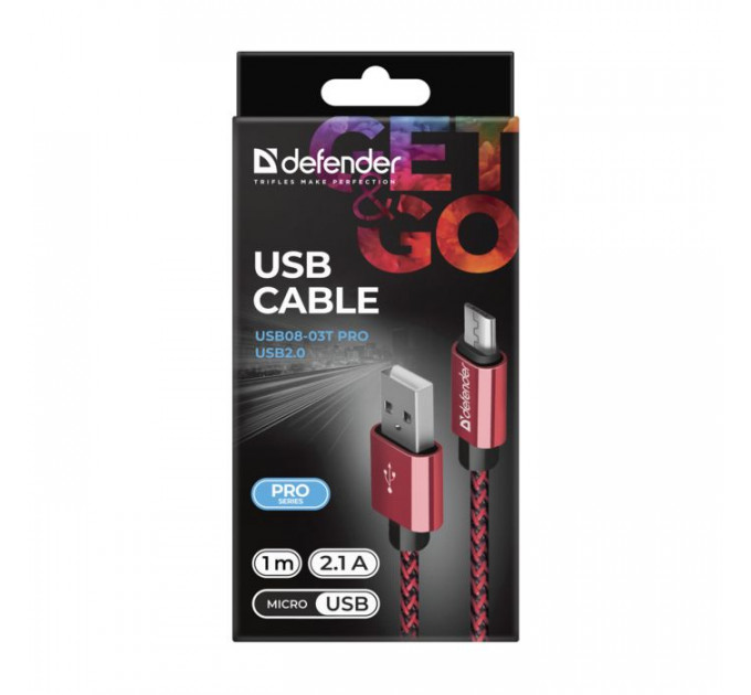 Дата кабель USB 2.0 AM to Micro 5P 1.0m USB08-03T red Defender (87801)