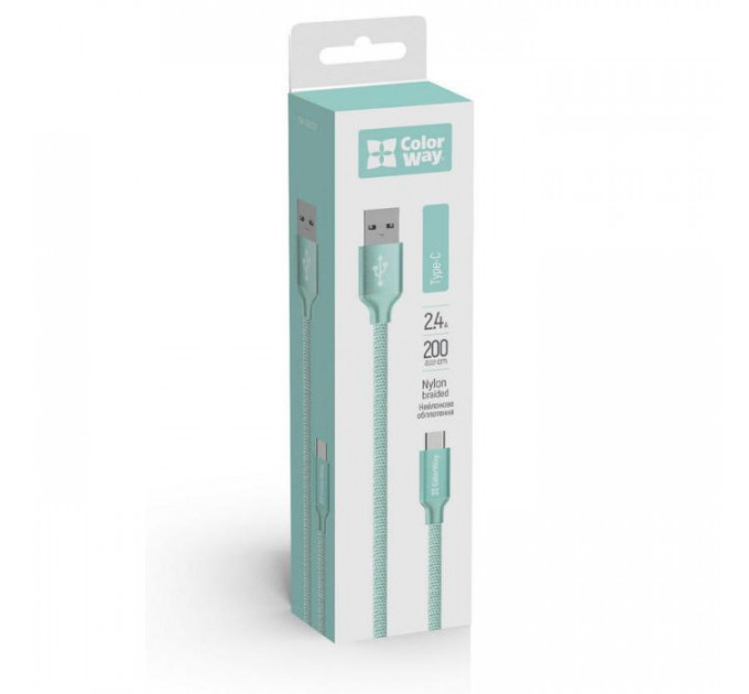 Дата кабель USB 2.0 AM to USB-C 2.0m mint ColorWay (CW-CBUC008-MT)