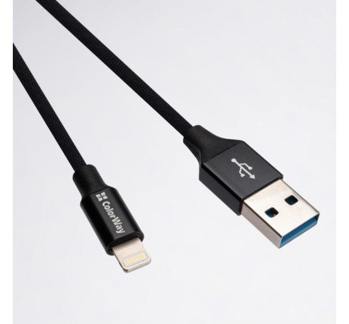 Дата кабель USB 2.0 AM to Lightning 2.0m black ColorWay (CW-CBUL007-BK)