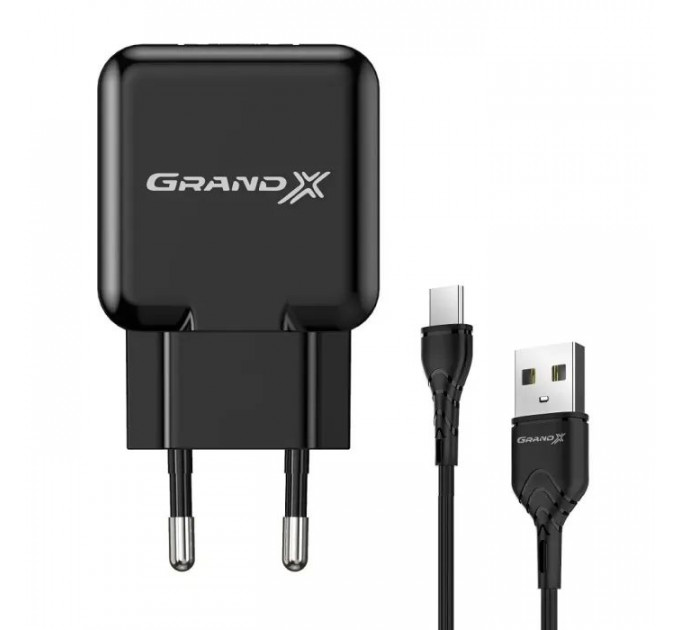 Зарядное устройство Grand-X CH-03T USB 5V 2,1A Black + cable USB -> Type C, Cu, 4A, TPE (CH-03T) Зарядное устройство Grand-X CH-03T USB 5V 2,1A Black + cable USB -> Type C, Cu, 4A, TPE (CH-03T)