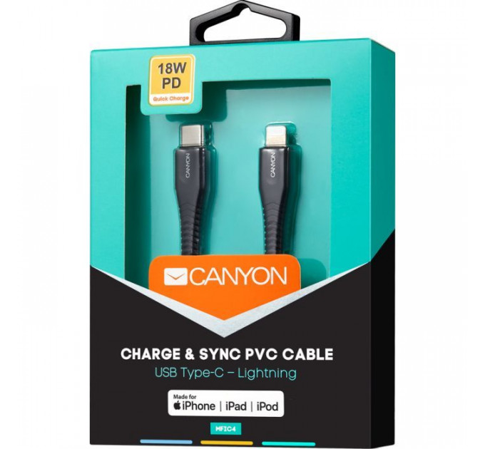 Дата кабеля USB-C to Lightning 1.2m MFI Black Canyon (CNS-MFIC4B)