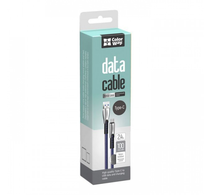 Дата кабель USB 2.0 AM to USB-C 1.0m zinc alloy blue ColorWay (CW-CBUC012-BL)