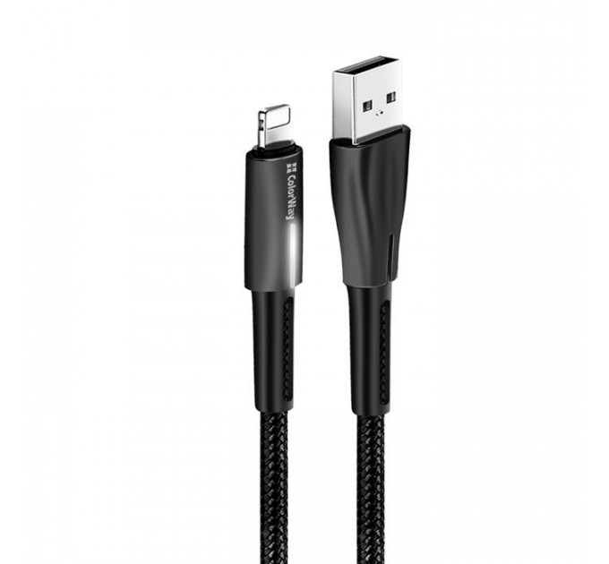 Дата кабель USB 2.0 AM to Lightning 1.0m zinc alloy + led black ColorWay (CW-CBUL035-BK)