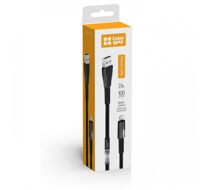 Дата кабель USB 2.0 AM to Lightning 1.0m zinc alloy + led black ColorWay (CW-CBUL035-BK)