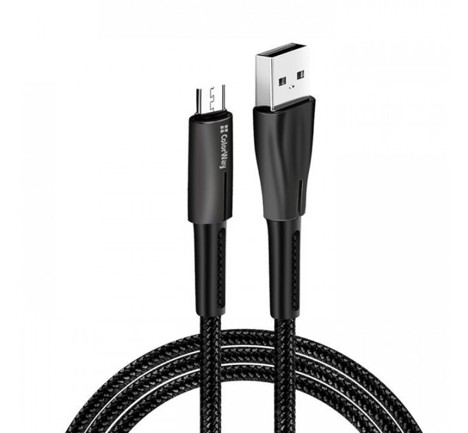 Дата кабель USB 2.0 AM to Micro 5P 1.0m zinc alloy + led black ColorWay (CW-CBUM035-BK)