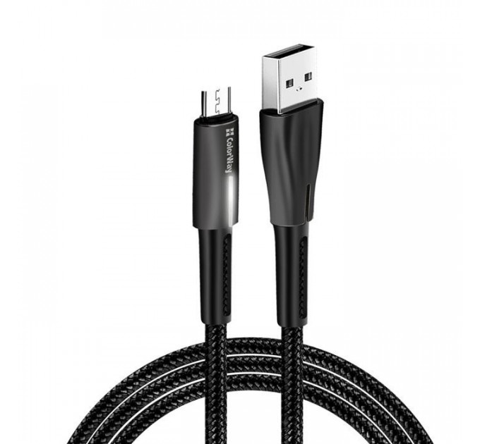 Дата кабель USB 2.0 AM to Micro 5P 1.0m zinc alloy + led black ColorWay (CW-CBUM035-BK)
