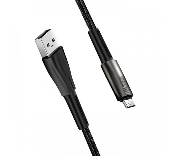 Дата кабель USB 2.0 AM to Micro 5P 1.0m zinc alloy + led black ColorWay (CW-CBUM035-BK)