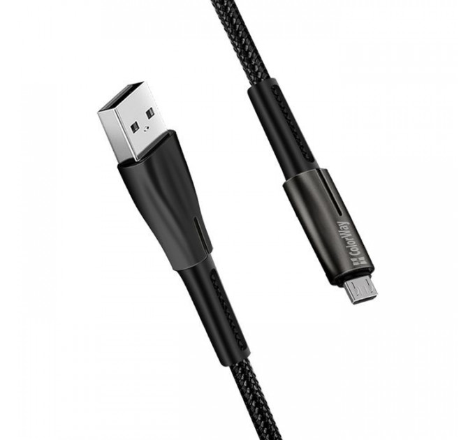 Дата кабель USB 2.0 AM to Micro 5P 1.0m zinc alloy + led black ColorWay (CW-CBUM035-BK)