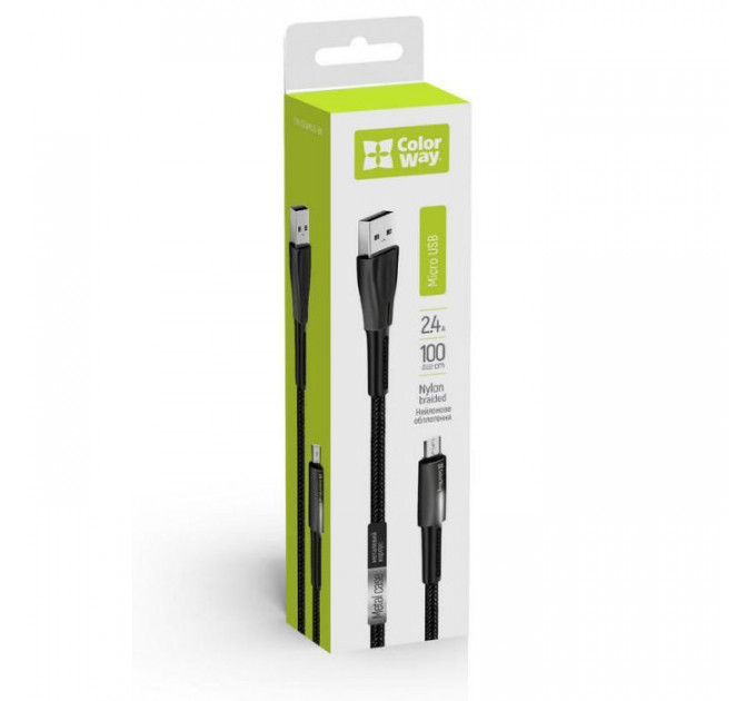 Дата кабель USB 2.0 AM to Micro 5P 1.0m zinc alloy + led black ColorWay (CW-CBUM035-BK)