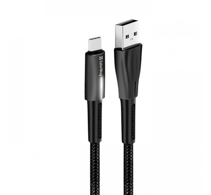 Дата кабель USB 2.0 AM to USB-C 1.0m zinc alloy + led black ColorWay (CW-CBUC035-BK)