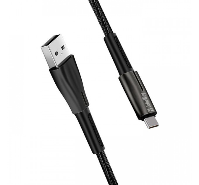 Дата кабель USB 2.0 AM to USB-C 1.0m zinc alloy + led black ColorWay (CW-CBUC035-BK)
