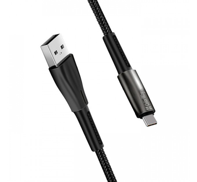 Дата кабель USB 2.0 AM to USB-C 1.0m zinc alloy + led black ColorWay (CW-CBUC035-BK)