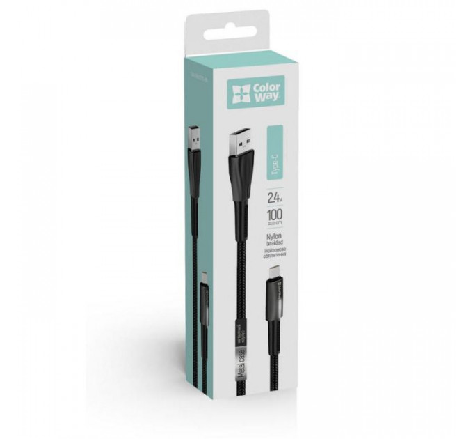 Дата кабель USB 2.0 AM to USB-C 1.0m zinc alloy + led black ColorWay (CW-CBUC035-BK)