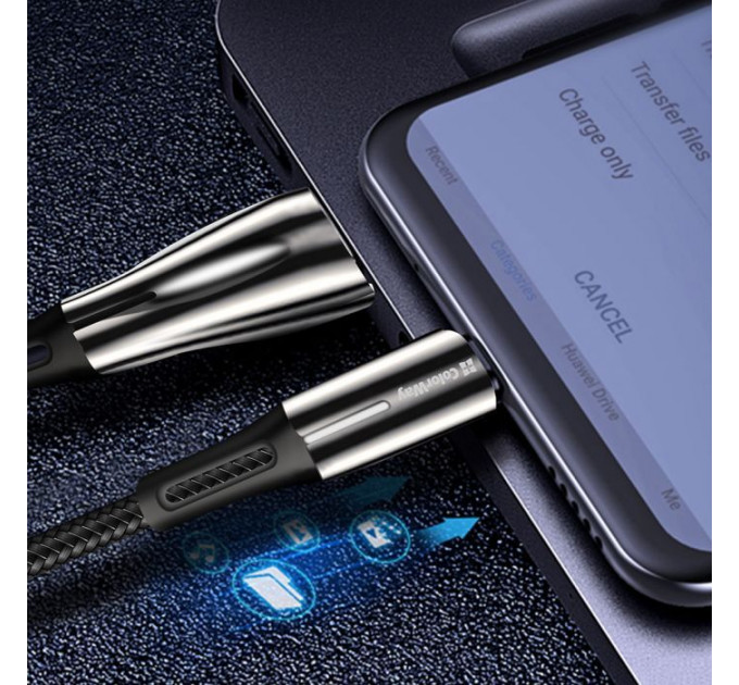 Дата кабель USB 2.0 AM to USB-C 1.0m zinc alloy + led black ColorWay (CW-CBUC035-BK)