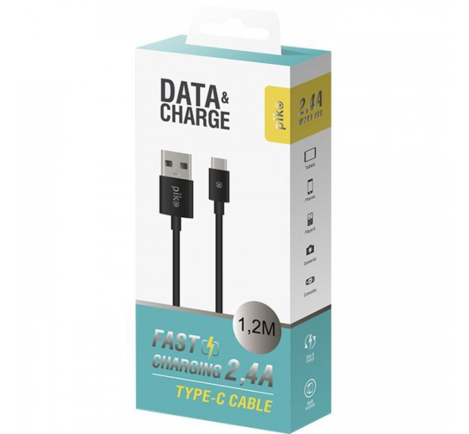 Дата кабель USB 2.0 AM to USB-C 1.2m black Piko (1283126489174)