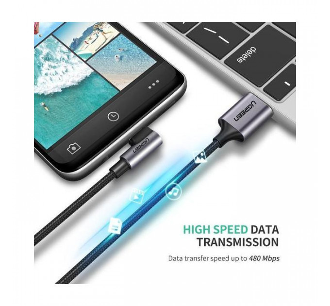 Дата кабель USB 2.0 AM to USB-C 1.0m US284 Angled Alum. Braid Black Ugreen (50941)