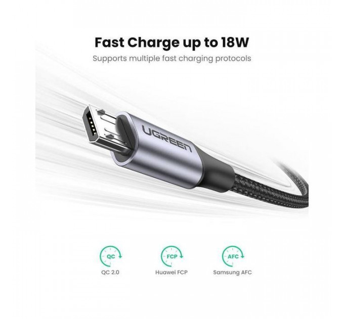 Дата кабель USB 2.0 AM to Micro 5P 2.0m US290 Aluminum Braid Black Ugreen (60148)