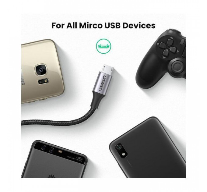 Дата кабель USB 2.0 AM to Micro 5P 2.0m US290 Aluminum Braid Black Ugreen (60148)