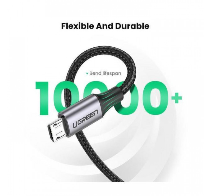 Дата кабель USB 2.0 AM to Micro 5P 2.0m US290 Aluminum Braid Black Ugreen (60148)