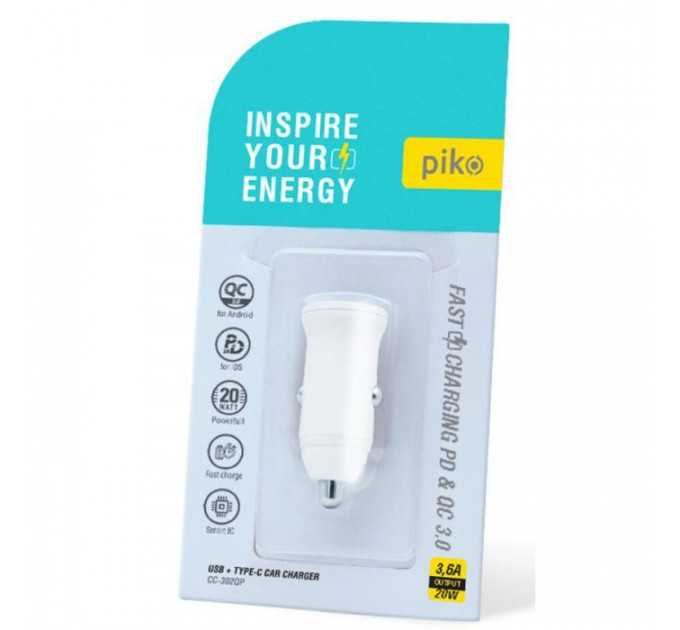 Зарядний пристрій Piko CC-302QP 2USB A+C\/20W (1283126509896)