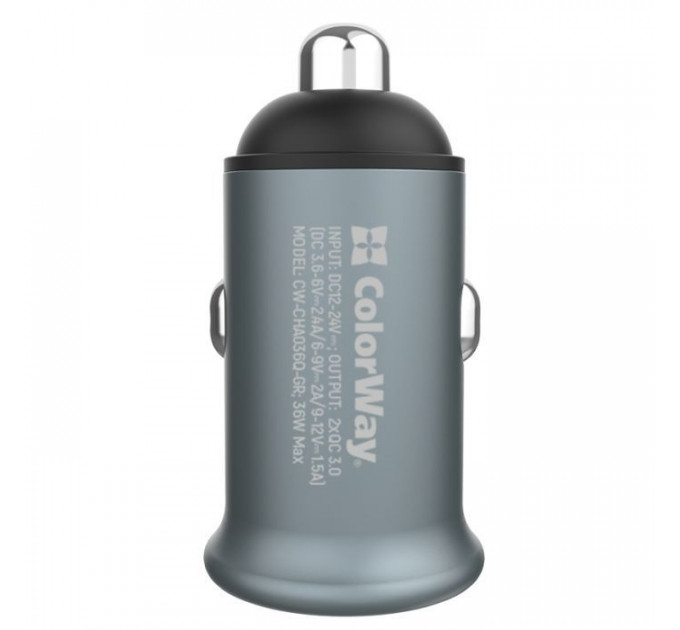 Зарядное устройство для ColorWay 2USB Quick Charge 3.0 (36W) Gray (CW-CHA036Q-GR)