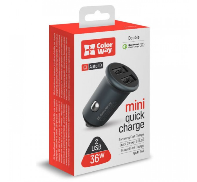 Зарядное устройство для ColorWay 2USB Quick Charge 3.0 (36W) Gray (CW-CHA036Q-GR)