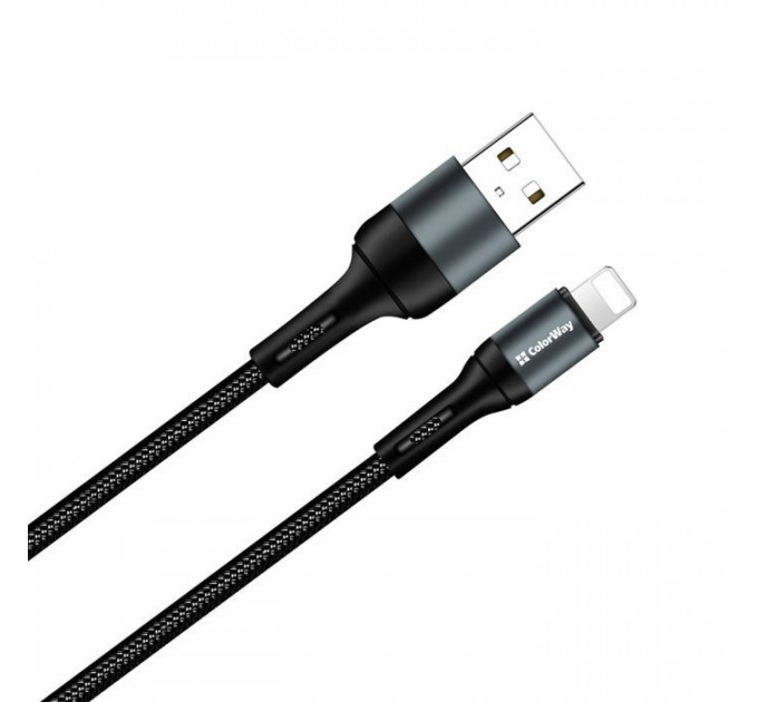 Дата кабель USB 2.0 AM to Lightning 1.0m nylon black ColorWay (CW-CBUL045-BK)