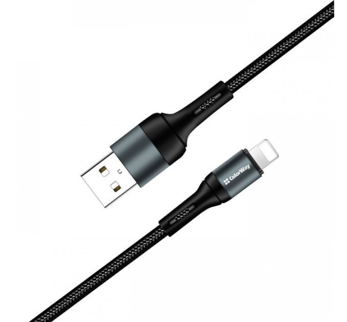 Дата кабель USB 2.0 AM to Lightning 1.0m nylon black ColorWay (CW-CBUL045-BK)
