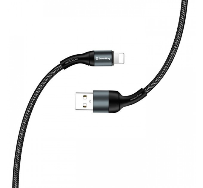 Дата кабель USB 2.0 AM to Lightning 1.0m nylon black ColorWay (CW-CBUL045-BK)