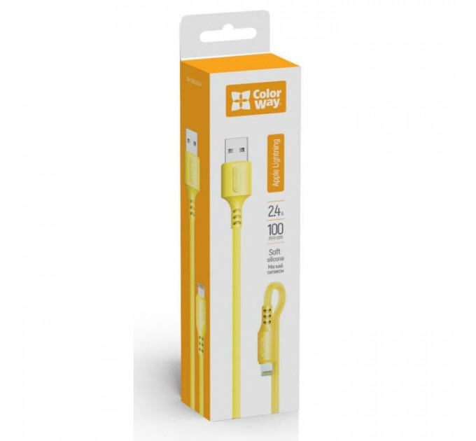 Дата кабель USB 2.0 AM to Lightning 1.0m soft silicone yellow ColorWay (CW-CBUL043-Y)