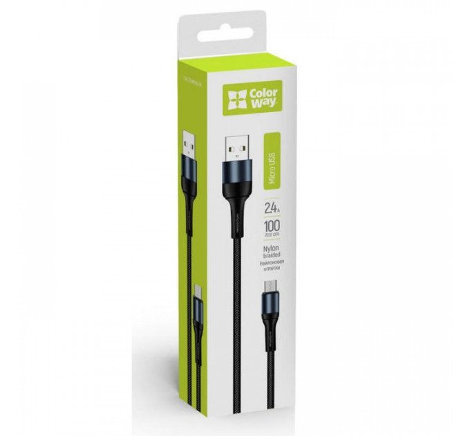 Дата кабель USB 2.0 AM to Micro 5P 1.0m nylon black ColorWay (CW-CBUM045-BK)