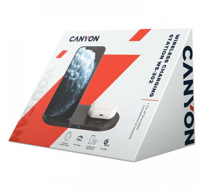 Зарядний пристрій Canyon 2in1 Wireless 10W\/7.5W\/5W Type-C 1.2 m (CNS-WCS202B)