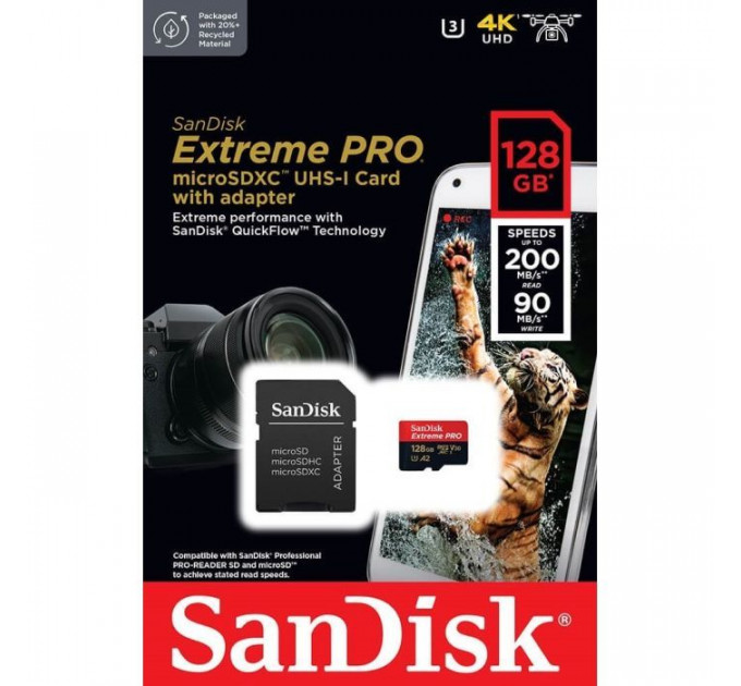 Карта пам/'яті SanDisk 128 GB microSDXC UHS-I U3 Extreme Pro+SD Adapter (SDSQXCD-128G-GN6MA)