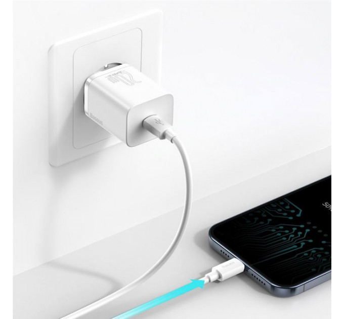 Зарядний пристрій Baseus Super Si 1C 20W With Simple Wisdom Data Cable Type-C\/iP White (TZCCSUP-B02)