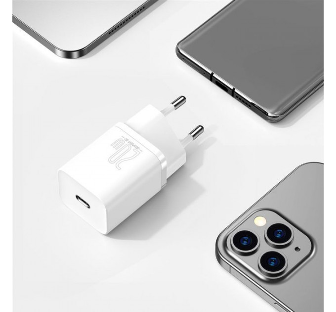 Зарядний пристрій Baseus Super Si 1C 20W With Simple Wisdom Data Cable Type-C\/iP White (TZCCSUP-B02)